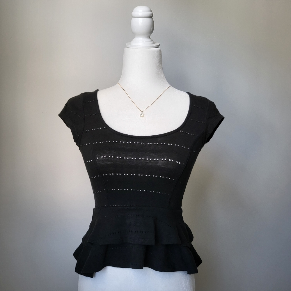 Black UO Eyelet Pointelle Peplum Top